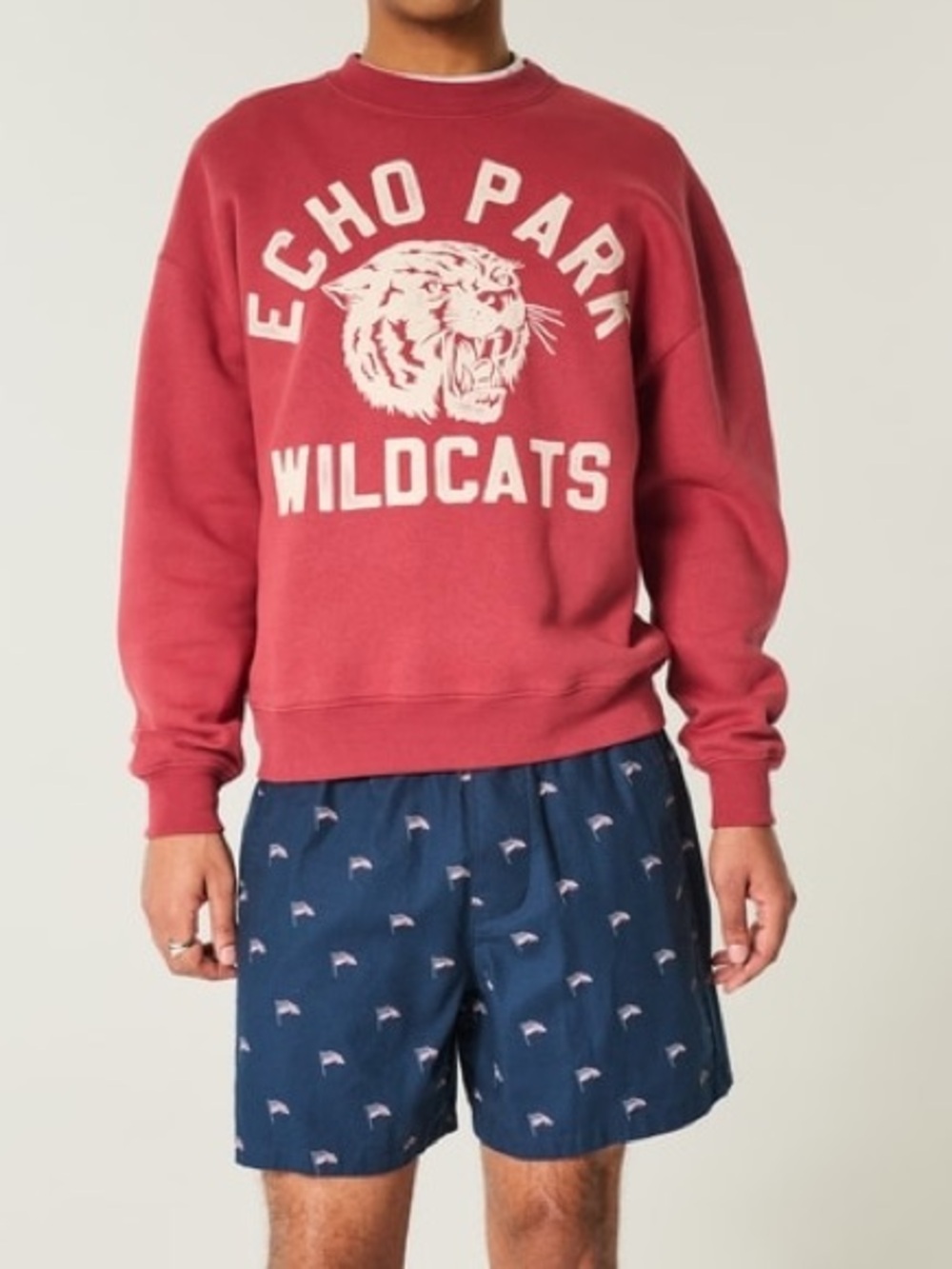 NWT Hollister MID-THIGH AMERICAN FLAG PATTERN PULL-ON SHORTS Navy | M